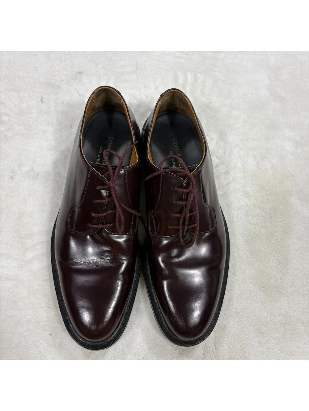 Common Projects 2321 EU 42 Burgundy Leather Derby Lug Sole Shoes Made Italy